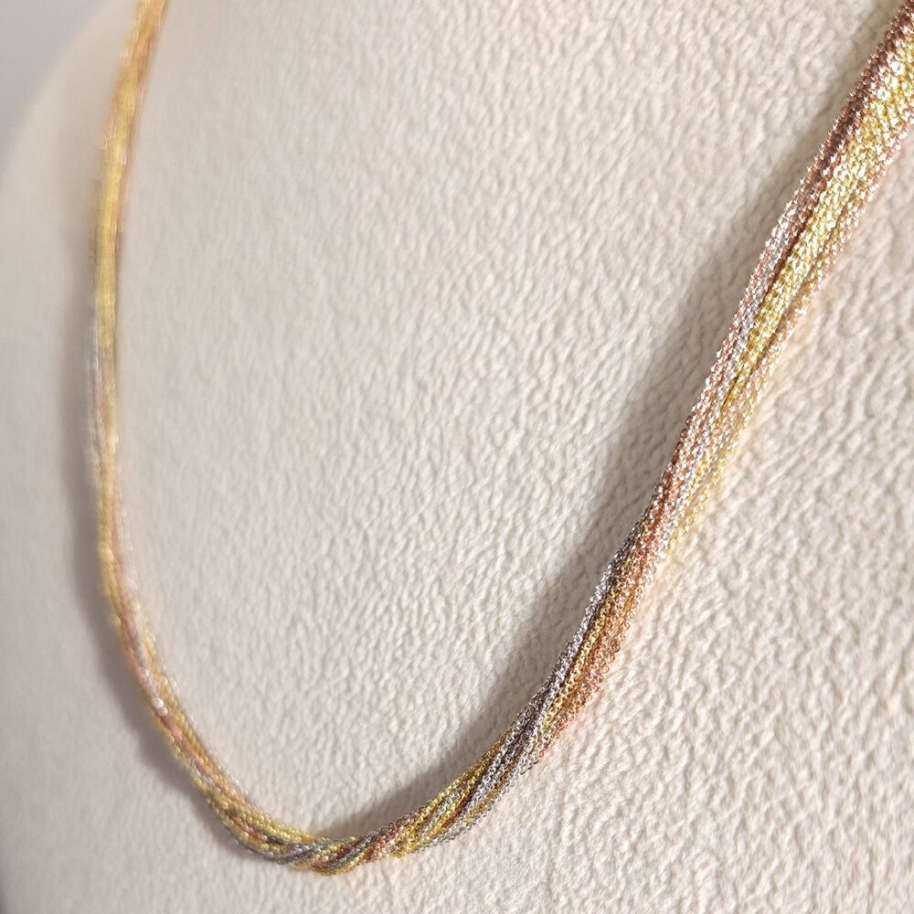 Necklace Multi Strands of Rose Gold, Yellow Gold & Sterling Silver